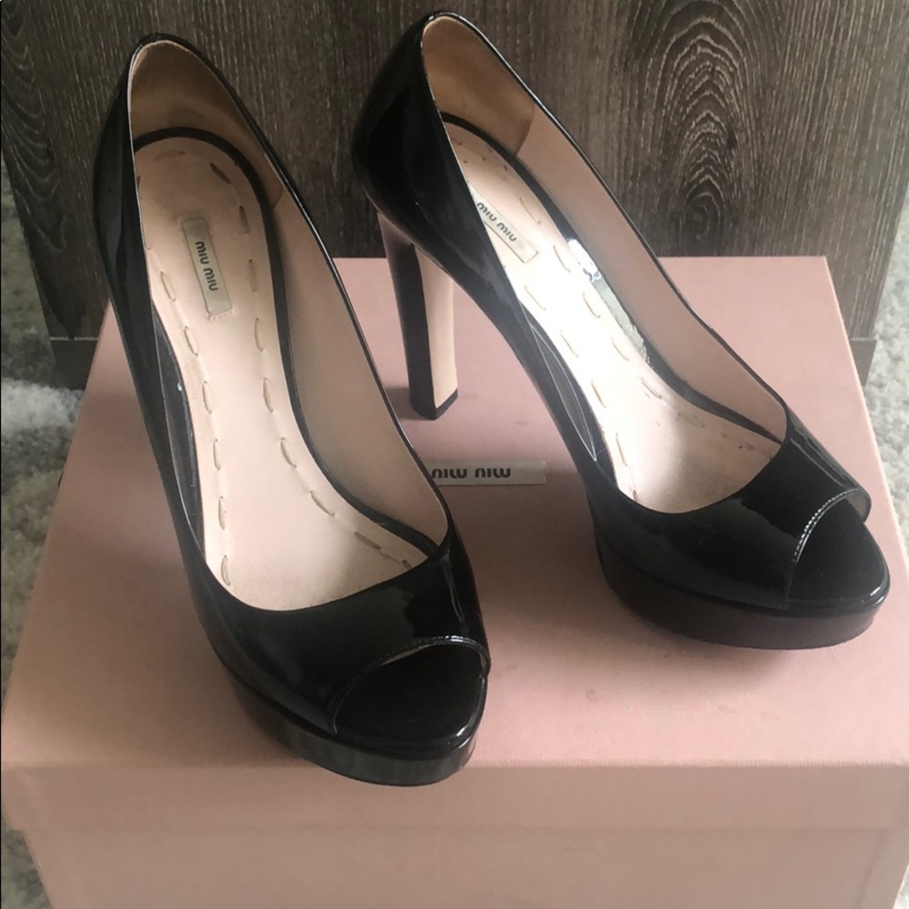 Miu Miu Vernice Patent Open-toe Pumps